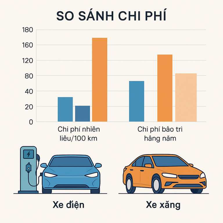 So Sánh Chi Phí Giữa Xe Điện và Xe Xăng Khi Sử Dụng Trạm Sạc
